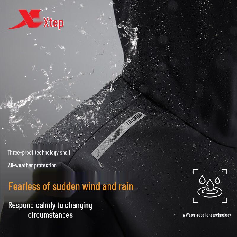 Xtep Men s Hooded 3-Proof Outdoor Soft Shell Jacket M