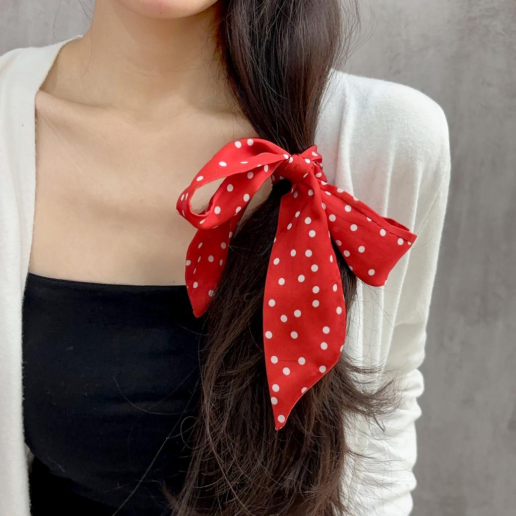 Korean Style Thin Silk Scarf Women Tie Fashion Head Scarves Vintage Classic Dot Pattern Long Silk Scarf Bag Tie Lady Neck Scarfs