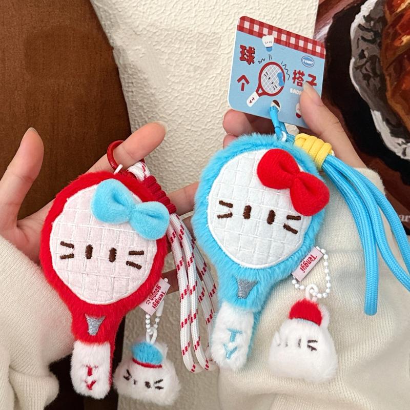 Cute Cartoon Badminton Racket Doll Pendant Keychain Kawaii Simulation Filled Doll Backpack Decoration Pendant Accessories Gift