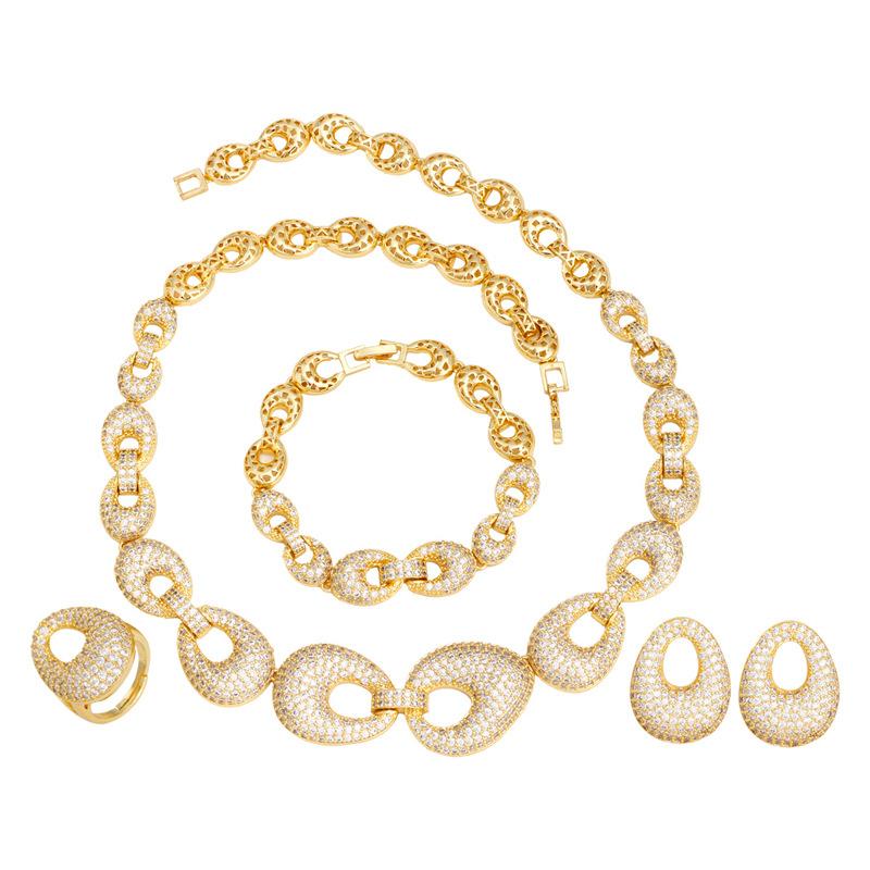 Middle East Jewelry Copper Gold Plated Necklace Earrings Bracelet Ring Four-Piece Dress Banquet Accessories Set