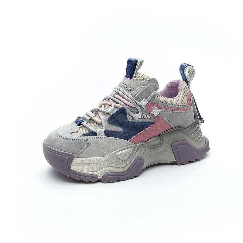 Suction Film Bottom Leather Thick Bottom Dirty Spring and Autumn New Trend Color Matching Mesh Sports and Leisure Women's Shoes