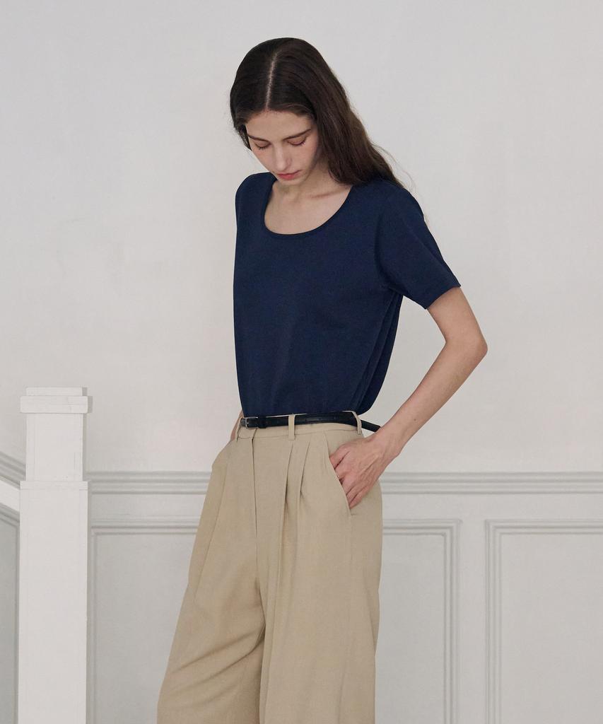 Deuloupisumeon Supima Silket U-Neck Short Sleeve T-Shirt [Navy]