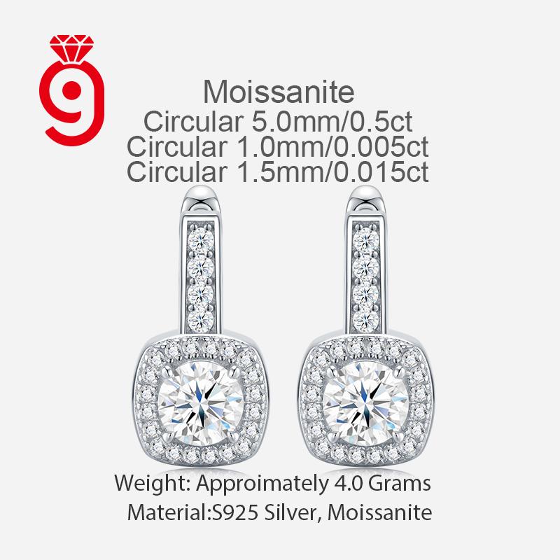 Large Classic Heart Shape Halo Moissanite Stud Earrings 4-Prong Solitaire + Full Halo + Vertical Bar Paved 925 Sterling Silver серебряный