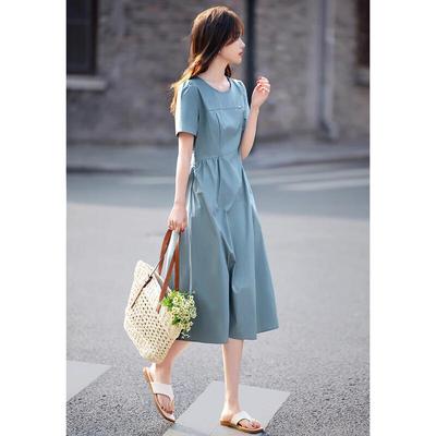 Women's Puff Sleeve Pleated A-Line Midi Dress