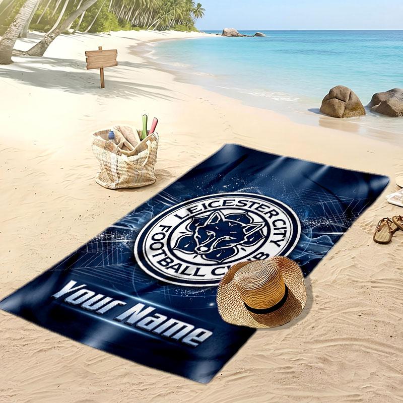 Leicester City Personalized Printed Beach Towel Soccer Logo Support Custom Name Text Absorbent Towel For Sport Travel Special Gift