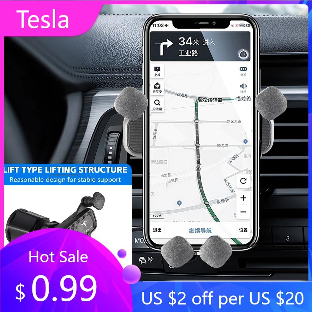 Car Sticker 2025 New Tesla Gravity Car Phone Holder Air Outlet Telescopic Car Phone Holder 360 Degree Rotating Phone Holder For