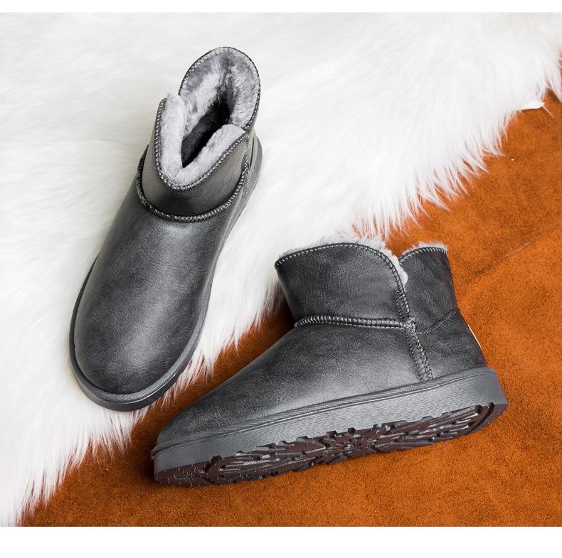 Men's Classic Leather Snow Boots - Thick Velvet, Cold-Proof, Waterproof, Short Winter Cotton Shoes
