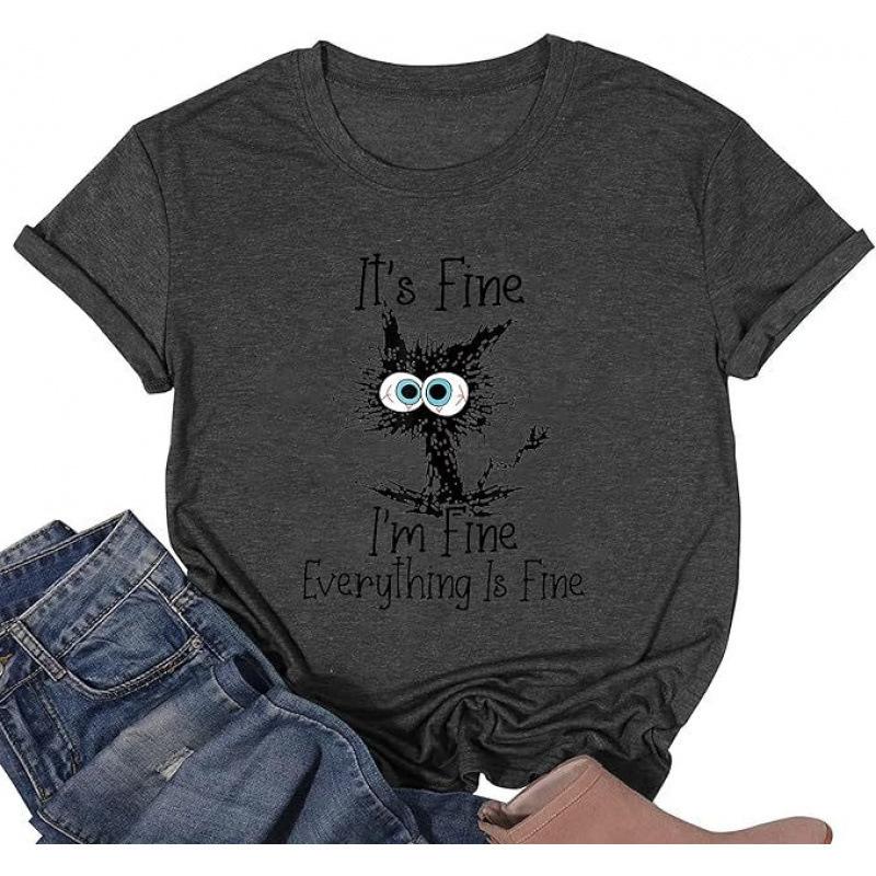 Women's Top Cat Print Short Sleeve T-Shirt