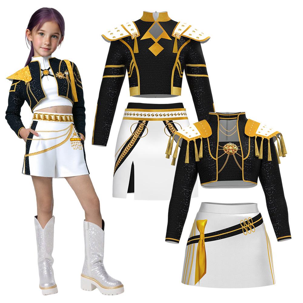 Anime Kid's Kpop Demon Hunter Cosplay Rumi Zoey Mira Costume Girls Black Golden Stage Performance Clothes Halloween Costume