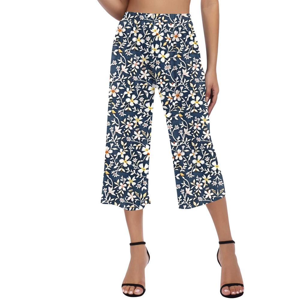 Women's High Waist  Printed Casual Trousers Workout Pants 3/4 Pants