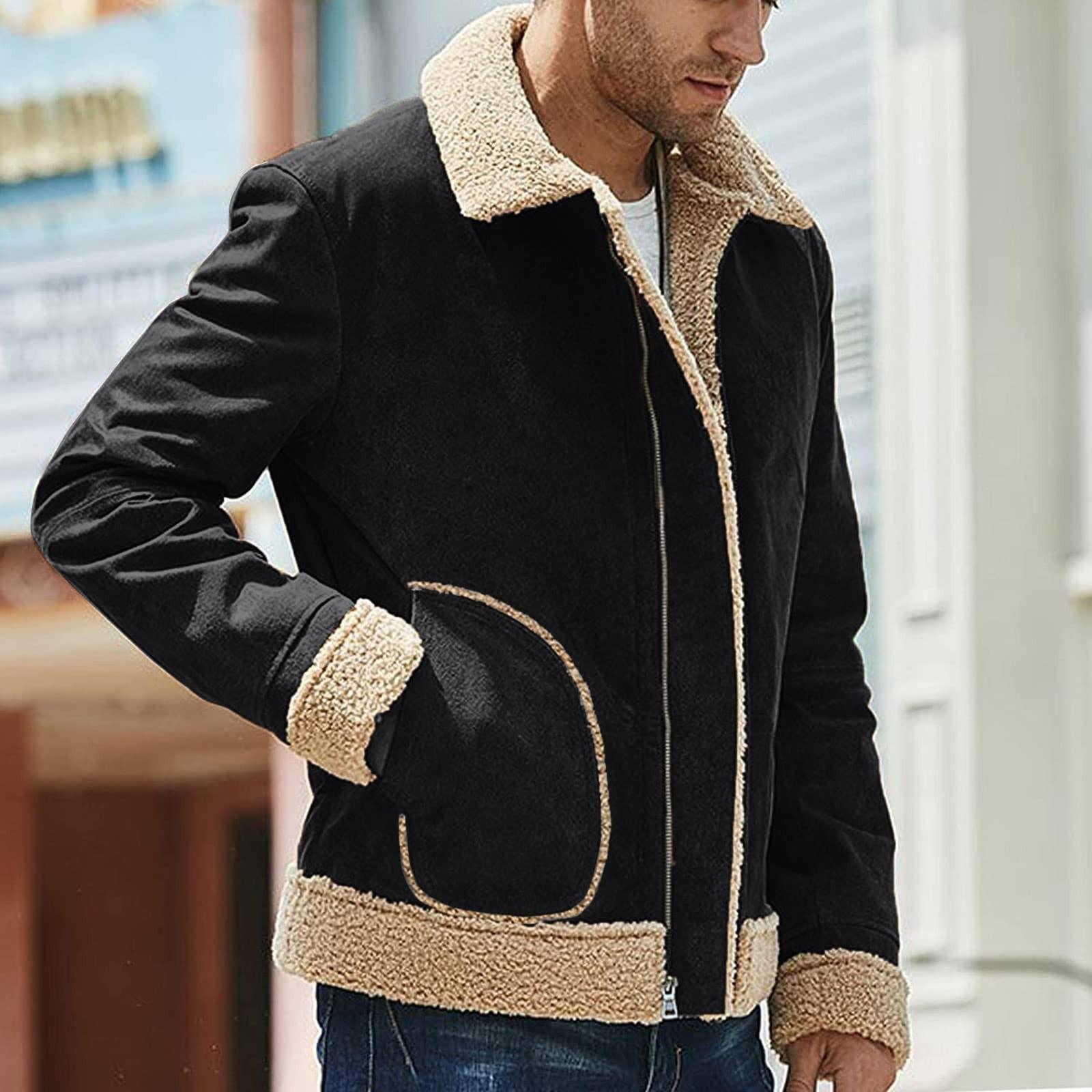 

Мужское сплошное цветное матовое флисовое композитное пальто с длинным рукавом на молнии с лацканами толстое пальто XL чёрный