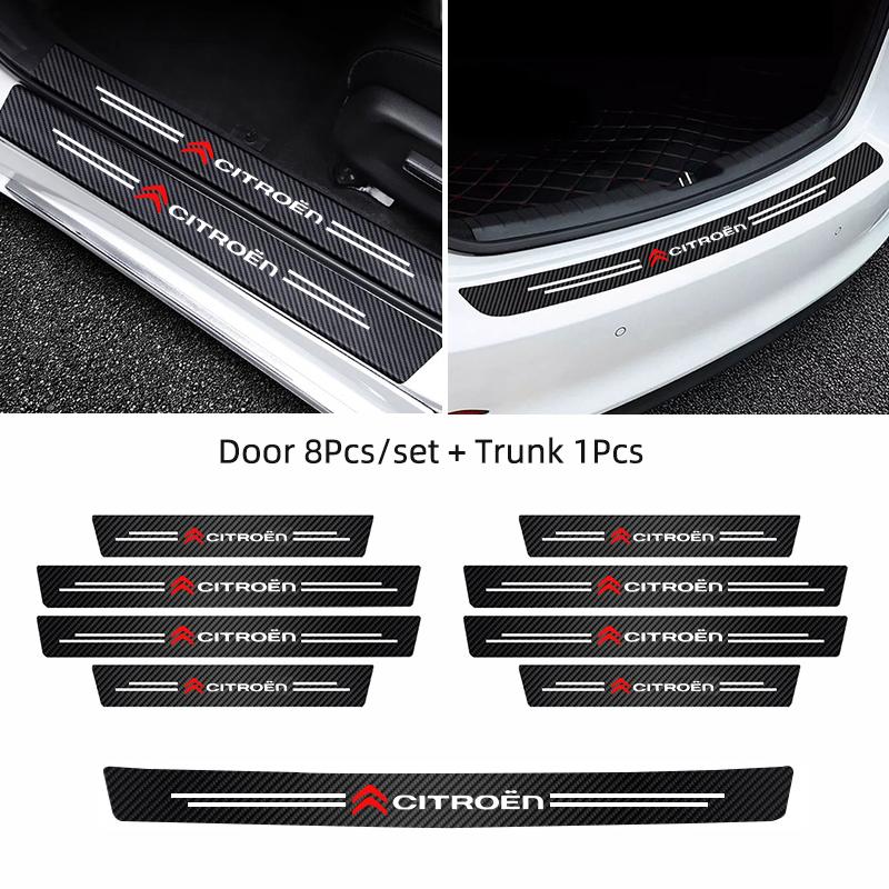 Leather Car Door Sill Protector Carbon Fiber Threshold Stickers For Citroen e-C3 e-C4 X C5X C3 C4 Cactus Picasso C-Crosser C6 C1