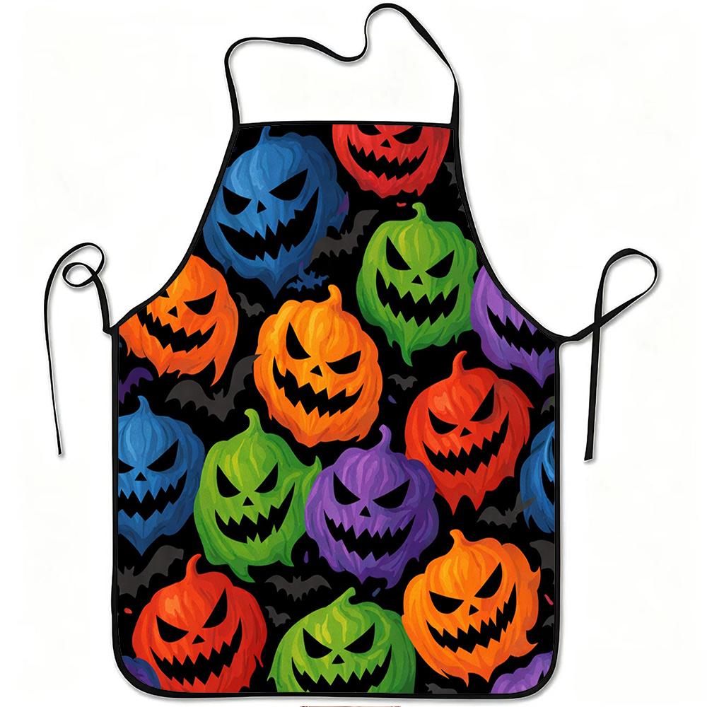 One Colorful Apron Featuring a Halloween Pumpkin Design, Made from Durable And Easy-To-Clean Polyester, with an Adjustable Waist