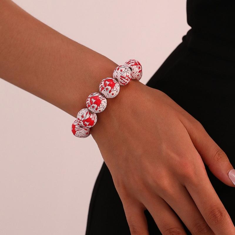 Skull Pumpkin Spiders Bead Bangle Simple Halloween Beaded Bracelet Wristband Adjustable Elastic Bangle Statement Jewelry