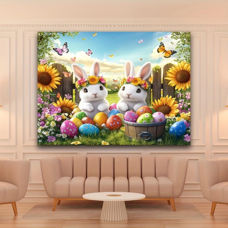 Easter Bunny Egg Tapestry Sunflower Spring Decoration Cloth Bedroom Bedhead Children's Room Decoration