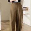 Autumn and Winter Women's Solid High Waist Loose Halun Pants Button Woolen Folds Fashion Casual Commuter All-match Trousers