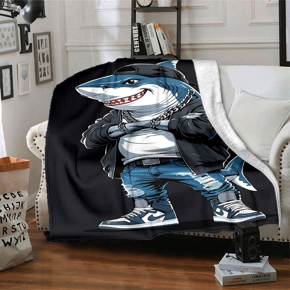 1pc shark streetwear Throw Blanket Soft Flannel, Cozy All Season Polyester Perfect for Home, Office