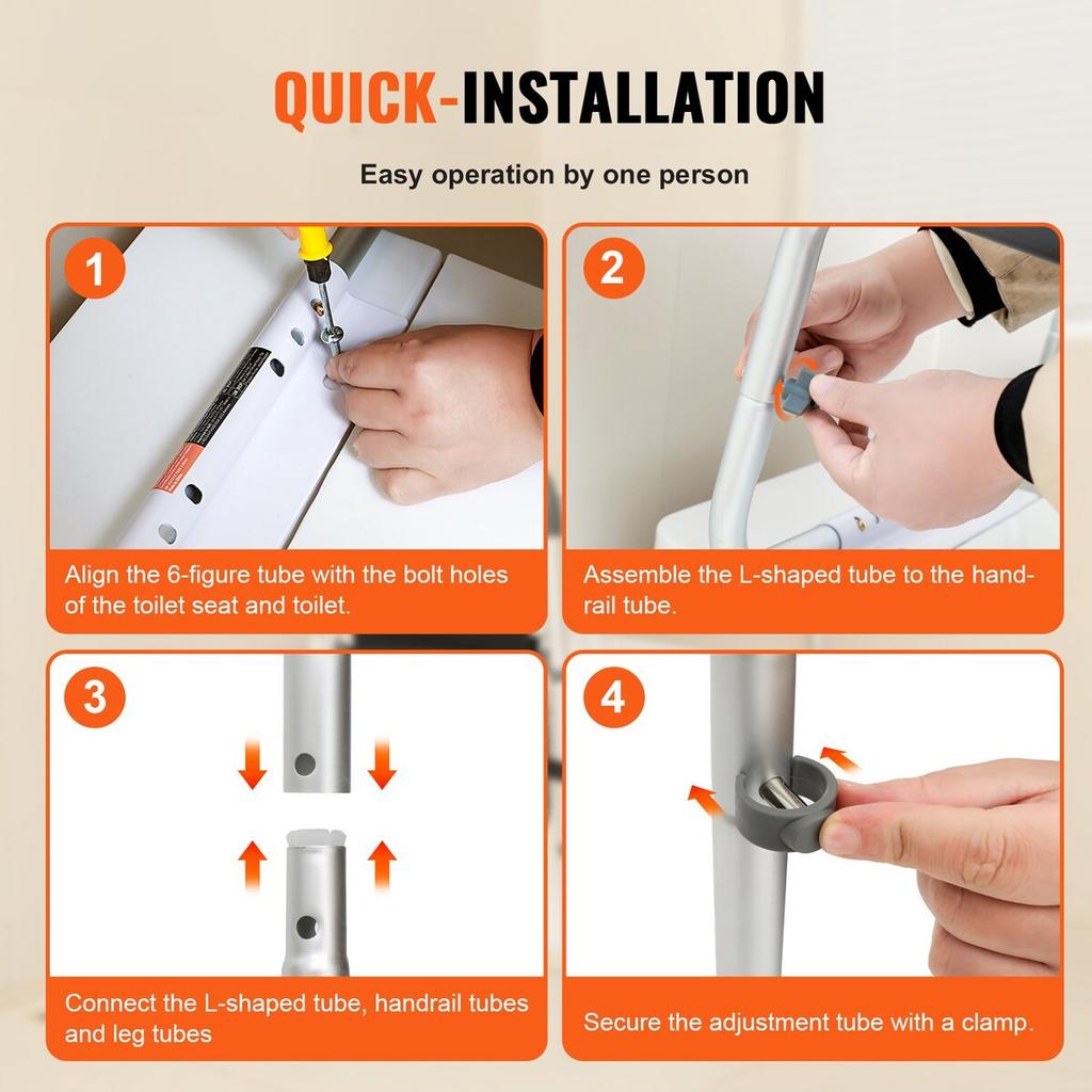 Toilet Safety Rail, Bathroom Toilet Seat Frame, Adjustable Width & Height Fit Most Toilets, Supports 300lbs, Toilet Handles Grab Bars with Padded