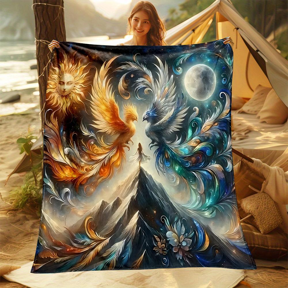 Mythical Phoenix Pattern Flannel Printed Blanket Suitable for All Seasons Suitable for Living Room Office Sofa and Travel