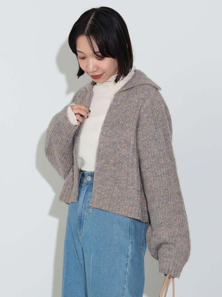 Knit Color D Zip KT PINK ONE SIZE [Beams Heart] L/S o/BIG Women's