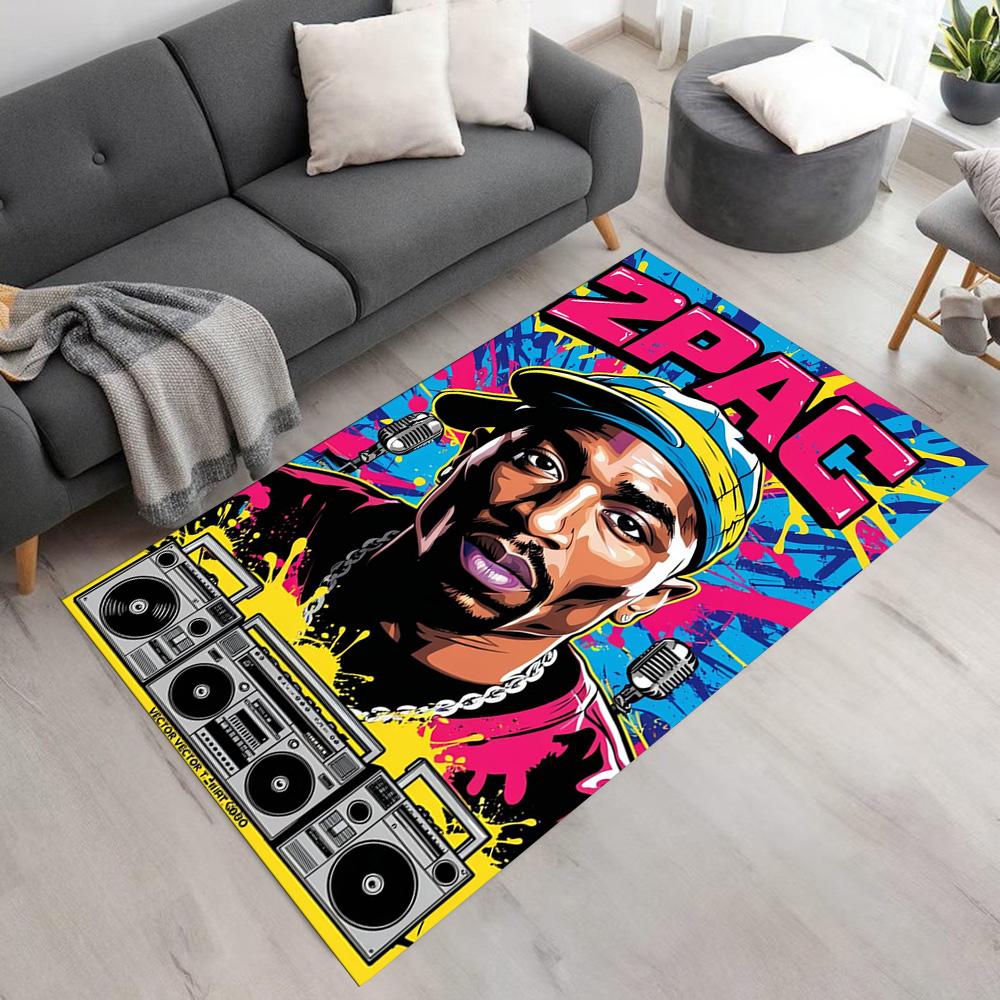 2pac Fußmatte Geeignet für Spielzimmer Eingangsbereich Esszimmer Balkon Rutschfester Teppich Anime Bürodekoration Perfektes Geschenk für Freunde & Familie