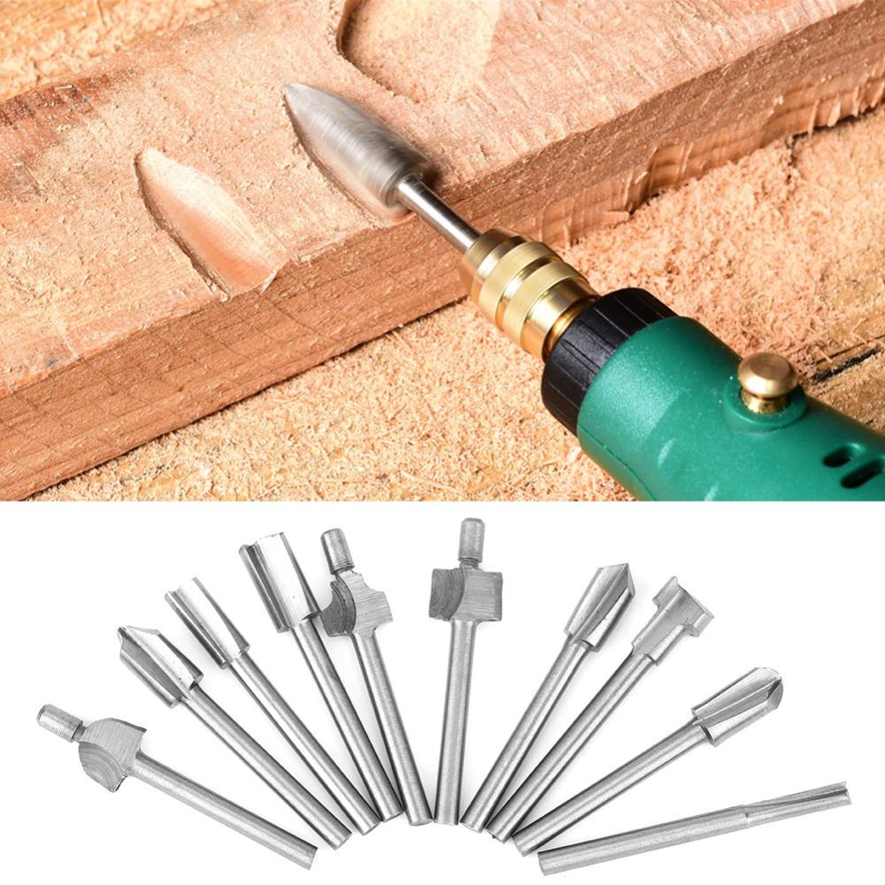 10PCS 1/8" Shank Router Bits Set HSS Material Flush Trim Bit Durable Wood Carving Bit Woodworking