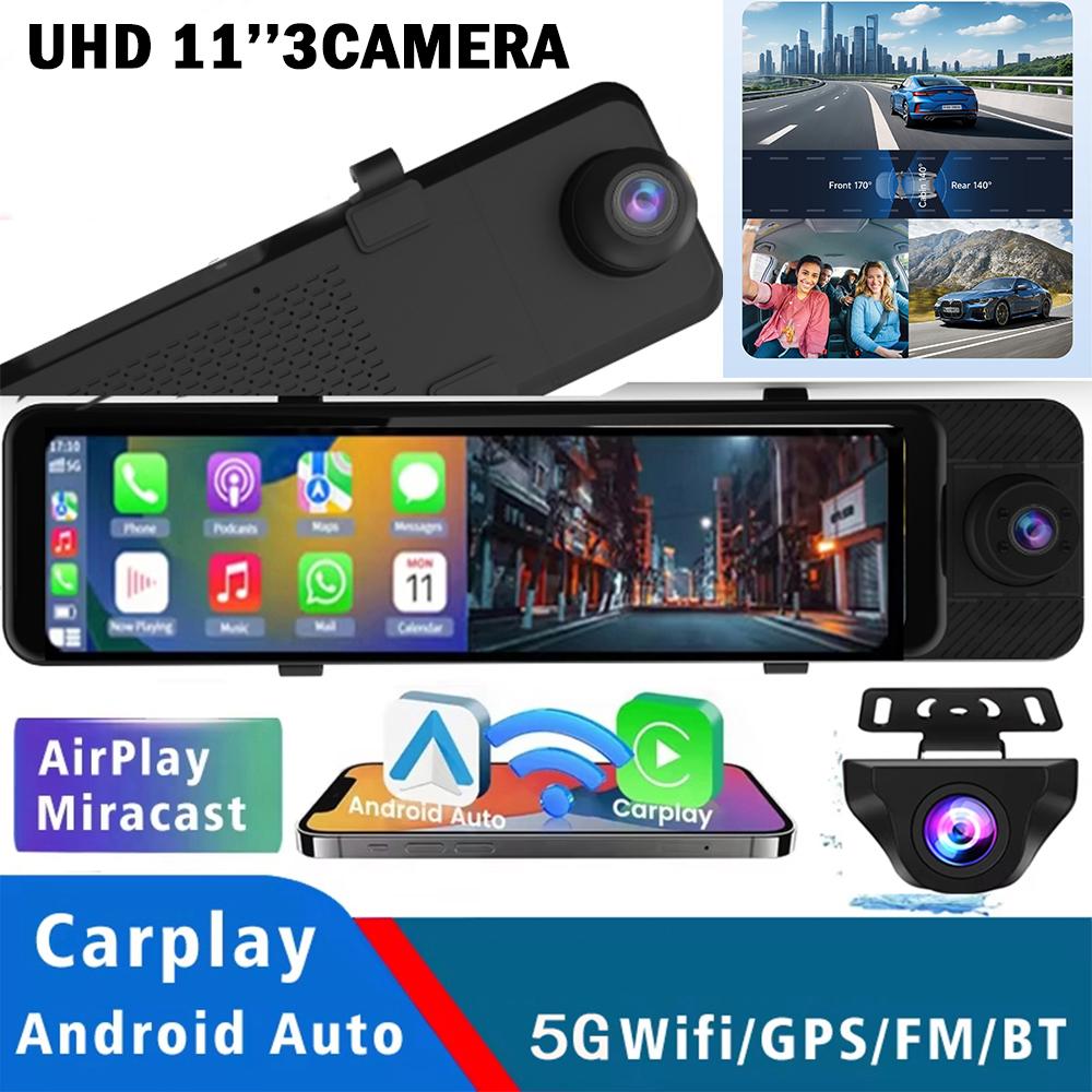 3 Camera Dash Cam 4K Car DVR Front Inside Rear 1080P GPS Tracking Night Vision Video Registrator Dashcam Parking Monitor
