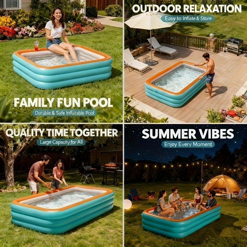 Inflatable Pool for Outdoor Water Parties Adult & Children's Swimming Pool, Rectangular Foldable Pool for Backyard Entertainment