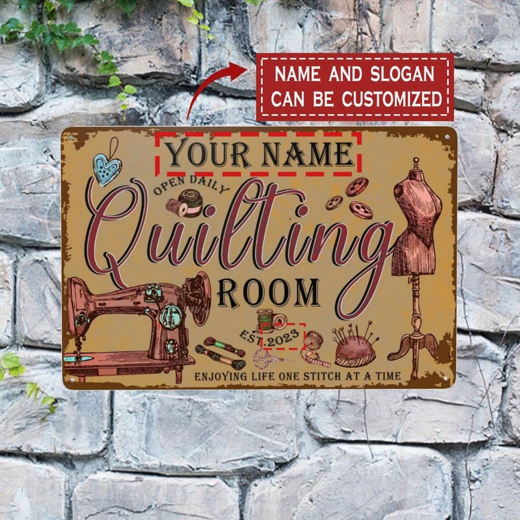 Personalized Custom Metal Sign Vintage Sewing Room Wall Decor Quilting Studio Tin Plaque