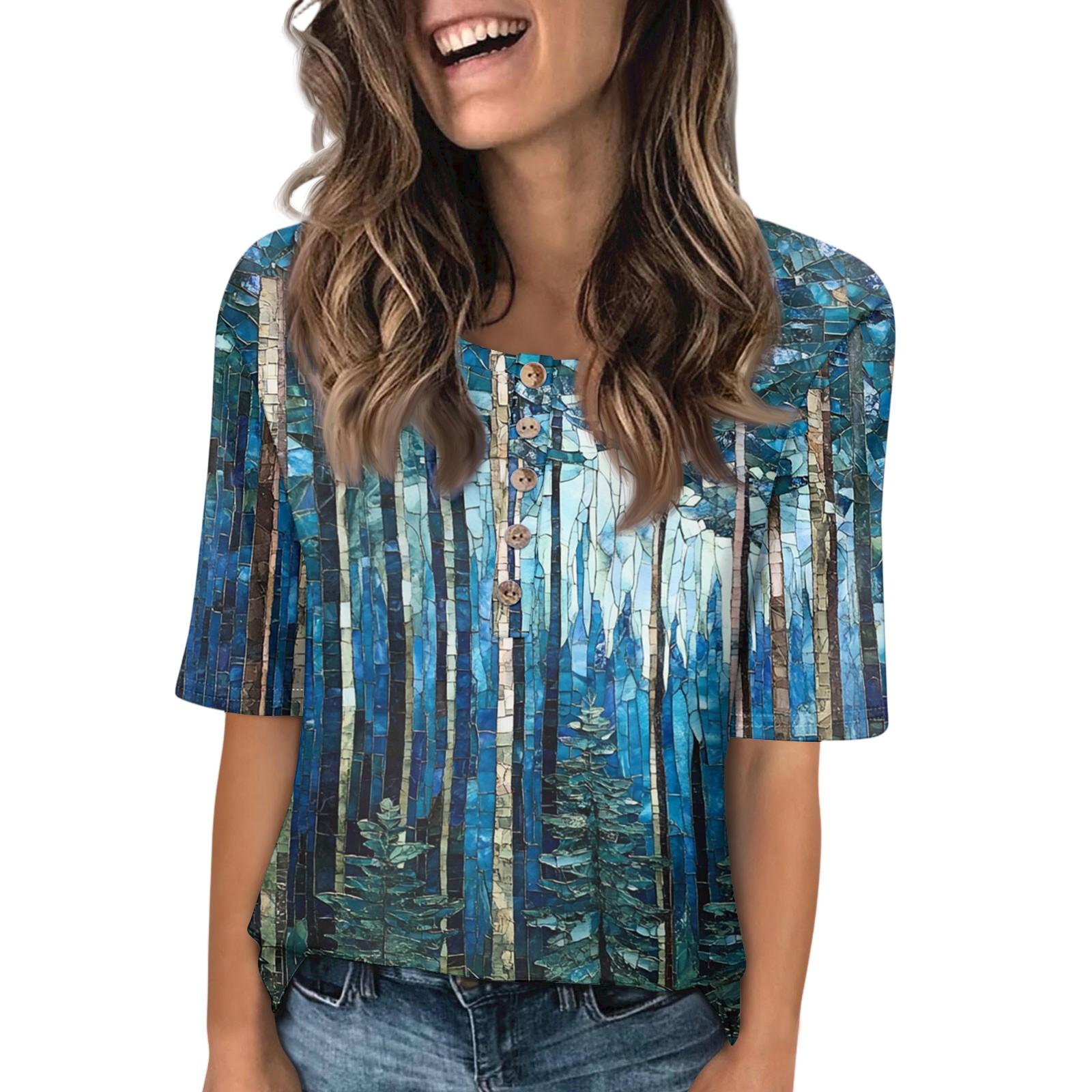 

Жіноча модна блузка з принтом, круглим вирізом, ґудзиками та рукавом три чверті XL коричневий