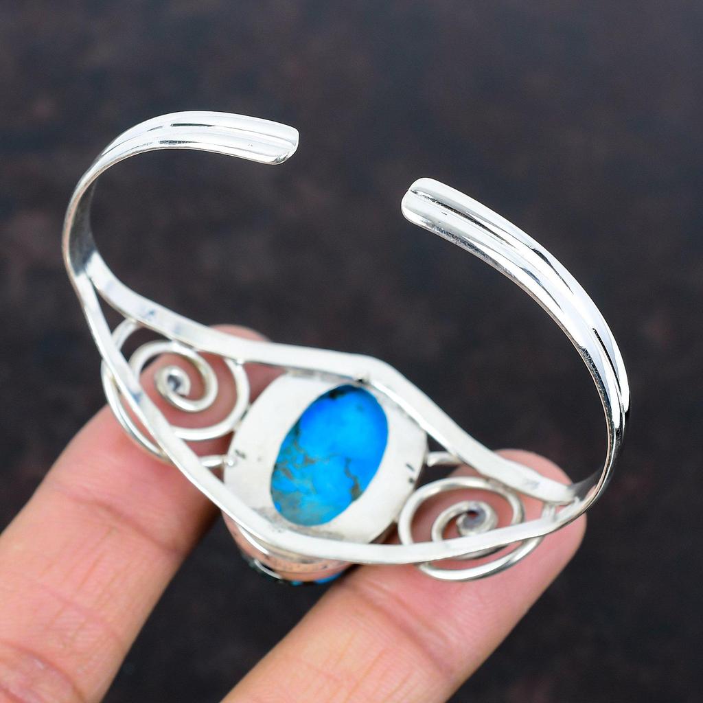 Tibetan Turquoise Cuff Bracelet 925 Sterling Silver Bangle Gemstone Adjustable Cuff Bracelet Unique Jewelry Gifts for Mom Handmade Bracelet