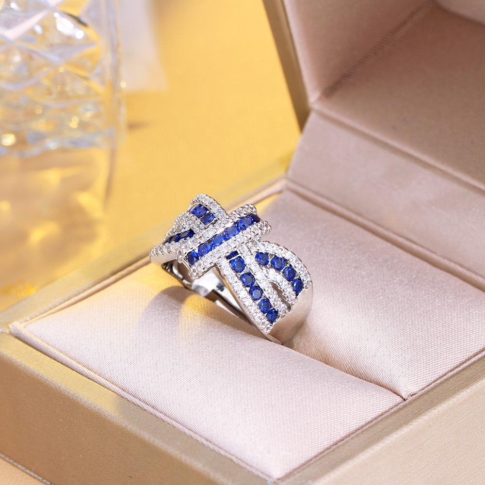 Light Luxury Bright Three-Dimensional Bow Full Diamond Opening Ring Irregular Strip Cross Zircon Ring Ring Ring