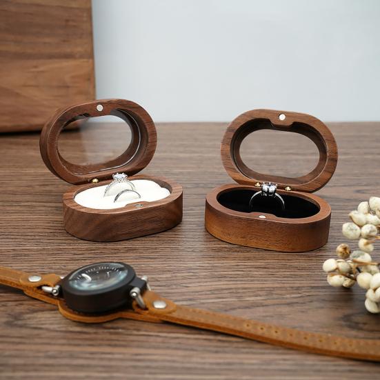 Wooden Ring Box with Small Wood Holder Case Rustic Double Ring 2 Slots Jewelry Gift Storage