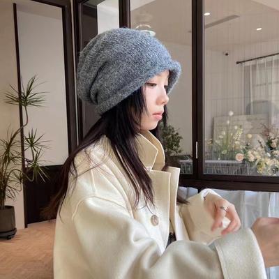 Fluffy Warm Mixed Wool Seamless Knitted Hat for Women Autumn Winter Casual Versatile Curled Edges Pile Up Hat Cold Hat