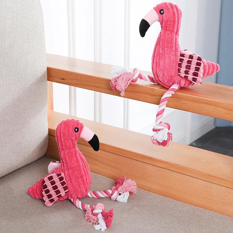 Niedliches Plüsch-Flamingo-Haustier-Hundespielzeug aus Cord für kleine große Hunde, Zahnreinigung, quietschendes, interaktives Welpenspielzeug, Haustier-Zubehör