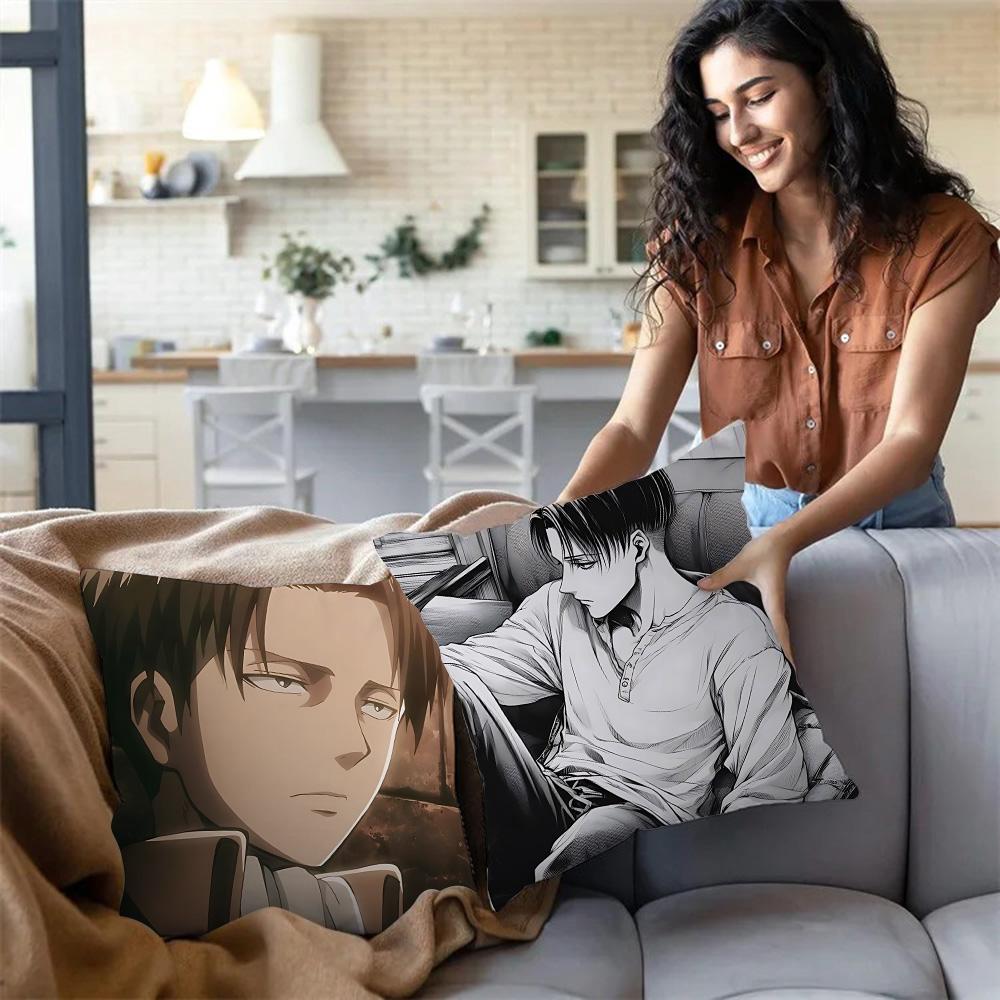 Levi Ackerman Attack On Titan Pillow Covers Cartoon Sofa Decorative Home Double-Sided Printing Short Plush Cute Cushion Cover