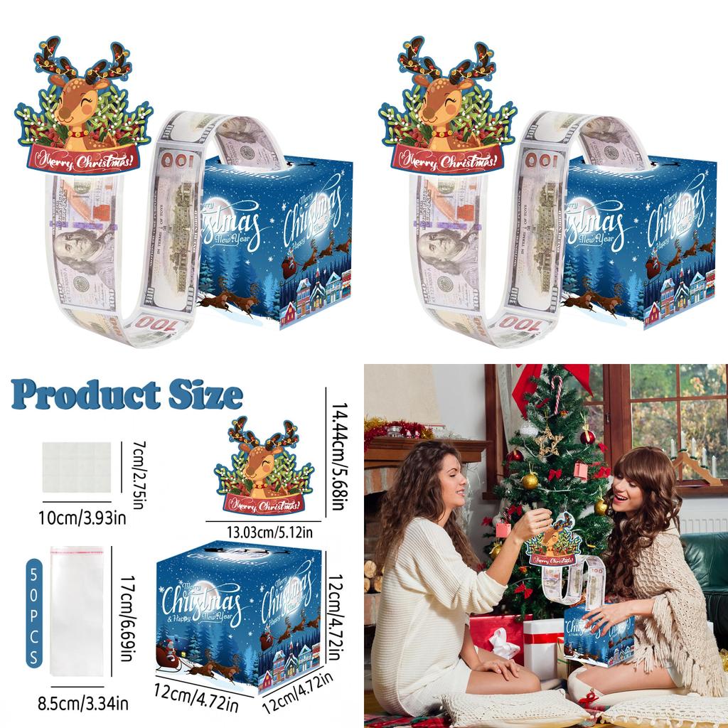 Christmas Theme Gift Box With Deep Blue Reindeer Design For Holiday Party Decor