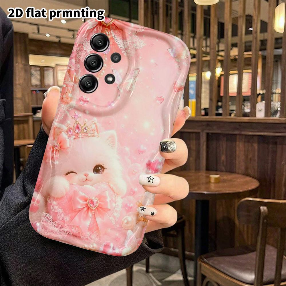 Phone Case: 2D Flat Samsung Galaxy A34 A35 S20 S22 S21 FE Plus Ultra Protective Case, Pink Cute Cat, Christmas and Halloween Gift
