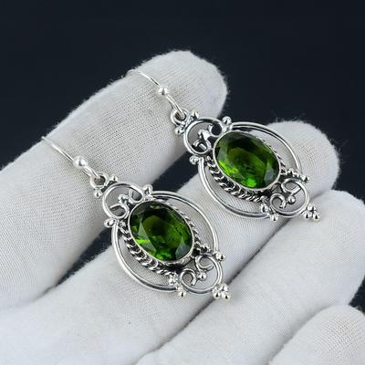 Orecchino Peridoto, Orecchino Argento Peridoto, Orecchino Cabochon Cristallo Peridoto, Orecchino Argento Sterling 925, Orecchino Pietra Preziosa, Orecchino Pendente