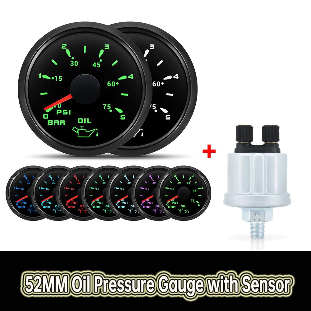7 Color Backlight oil pressure gauge with sensor 0 to 5 bar 0-75PSI Auto Car Oil Press Meter For Marine Boat Yacht 12V24V