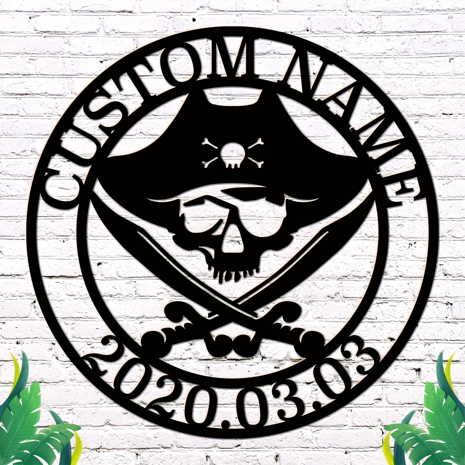 Custom Pirate Skull Metal Wall Art, Nautical Design with Swords, Hat, for Home Porch Garden Decor