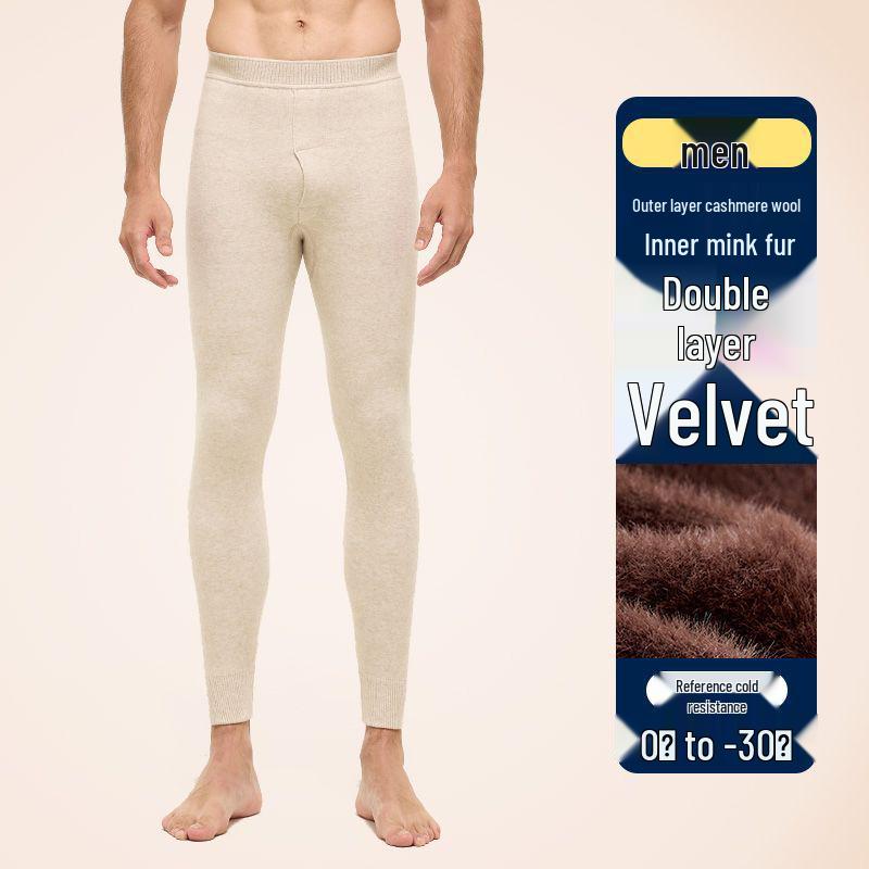 Unisex Thick Fleece-Lined Wool Pants: Warm, Slimming Base Layer with Cashmere for Winter