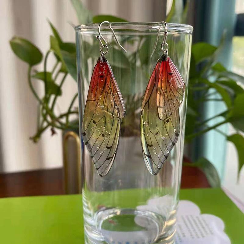 Fairy Clear Butterfly Drop Earrings Rhinestone Gradient Dangle Earrings Bling Foil Resin Simulation Wing Earring