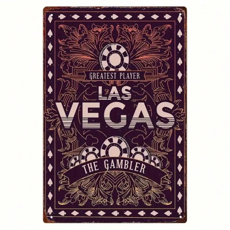 Retro Las Vegas Gambler Metal Sign Casino Wall Art Man Cave Decor 20x30cm