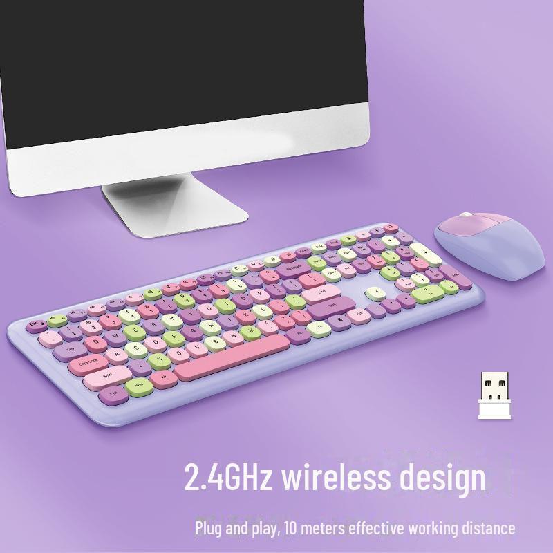 MOFII Sky Hand Pink Multi-Color 2.4G Silent Wireless Keyboard & Mouse Set for Office