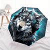 1 Stück Blauäugiger Wolf mit Kopfhörern, Automatisch, Niedliches Cartoon-Muster, Tragbarer Outdoor-Regenschirm, Feiertagsgeschenk für Fans.C022