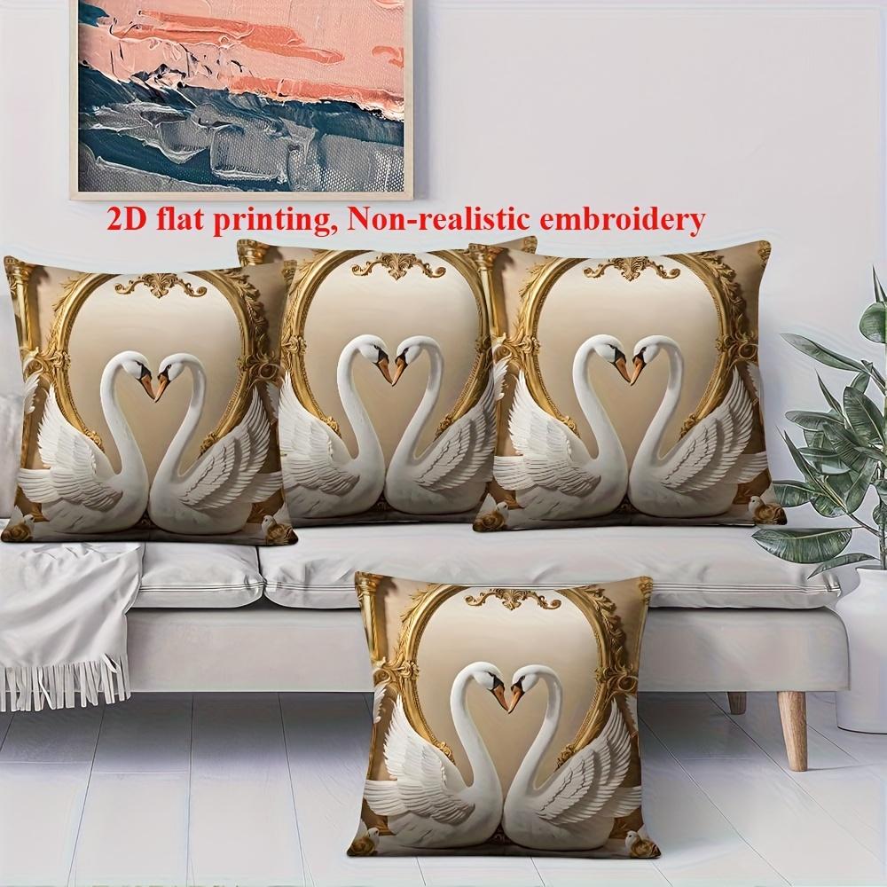 4pcs Swan Gold Frame Pillow Covers, Living Room Sofa Decorative Pillows, Single-sided Print, Insert Not Included