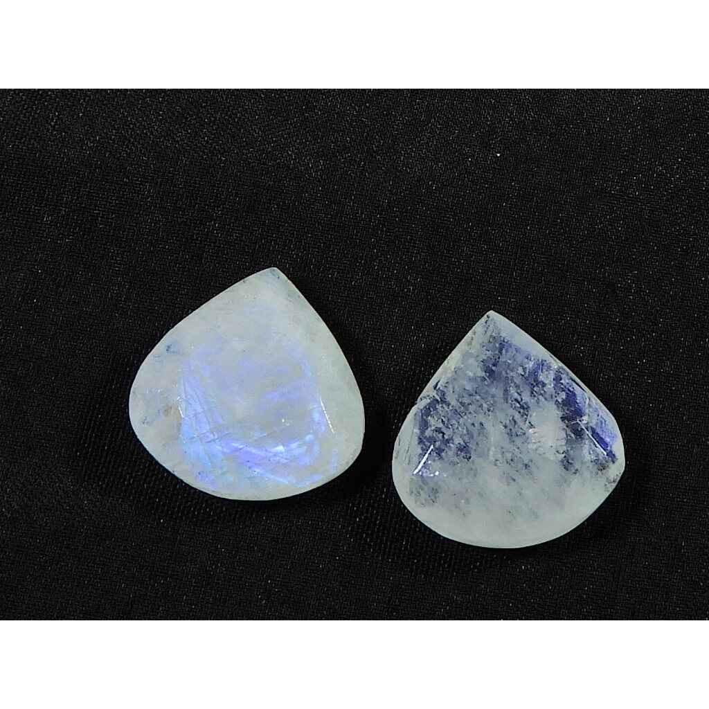 15X15MM Natural Rainbow Moonstone Pear Both Side Faceted Gemstone 2 Pcs Lot RML-893