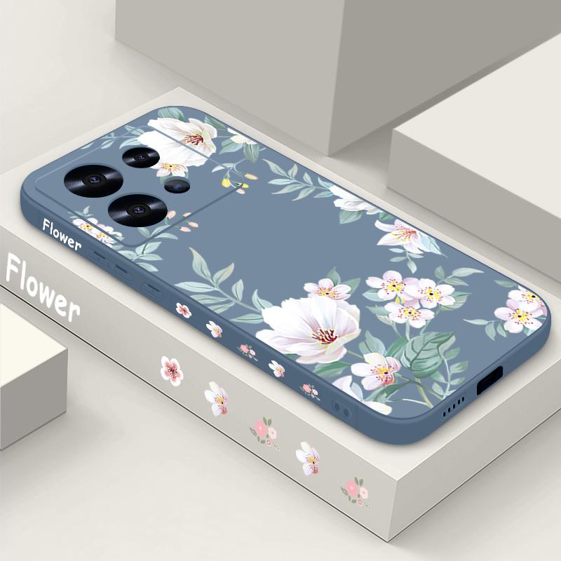 Coque fine mate à imprimé floral uni pour Xiaomi 13T Pro, Poco F6, X6, X5, Redmi Note 14 Pro, 13, 12, 11, avec cordon, en TPU souple et antichoc
