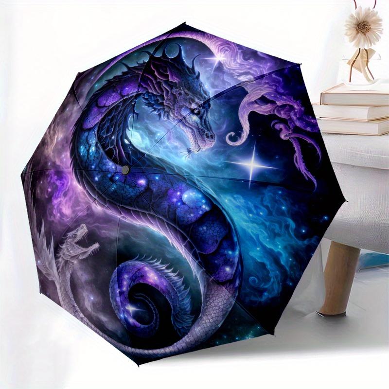 Yin Yang Dragon Circular Art Print: Cosmic Serpent DesignUmbrella, Portable 3-Fold Compact Umbrella for Men & Women Gift